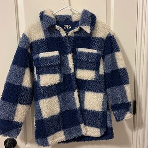 Zara Blue and White Checkered Kids Jacket